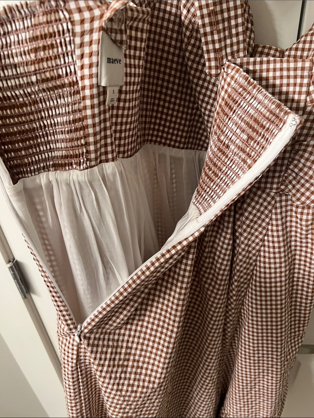Maeve (by Anthropologie): Brown Gingham Tie-Front Midi Dress - Picture 5 of 8